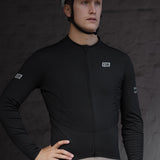 Thermische fleece fietsjersey. Zwart